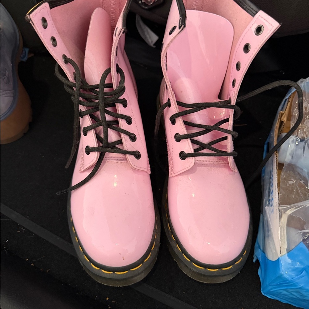 Dr. Martens Pink Patent Lace-Up Combat Boots